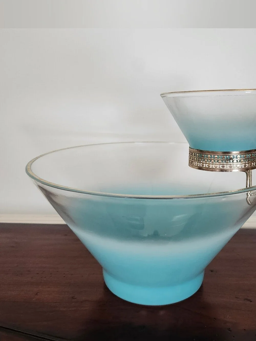 Retro Chip and Dip Set Capri Federal Glass Vintage Blue Frosted Glass